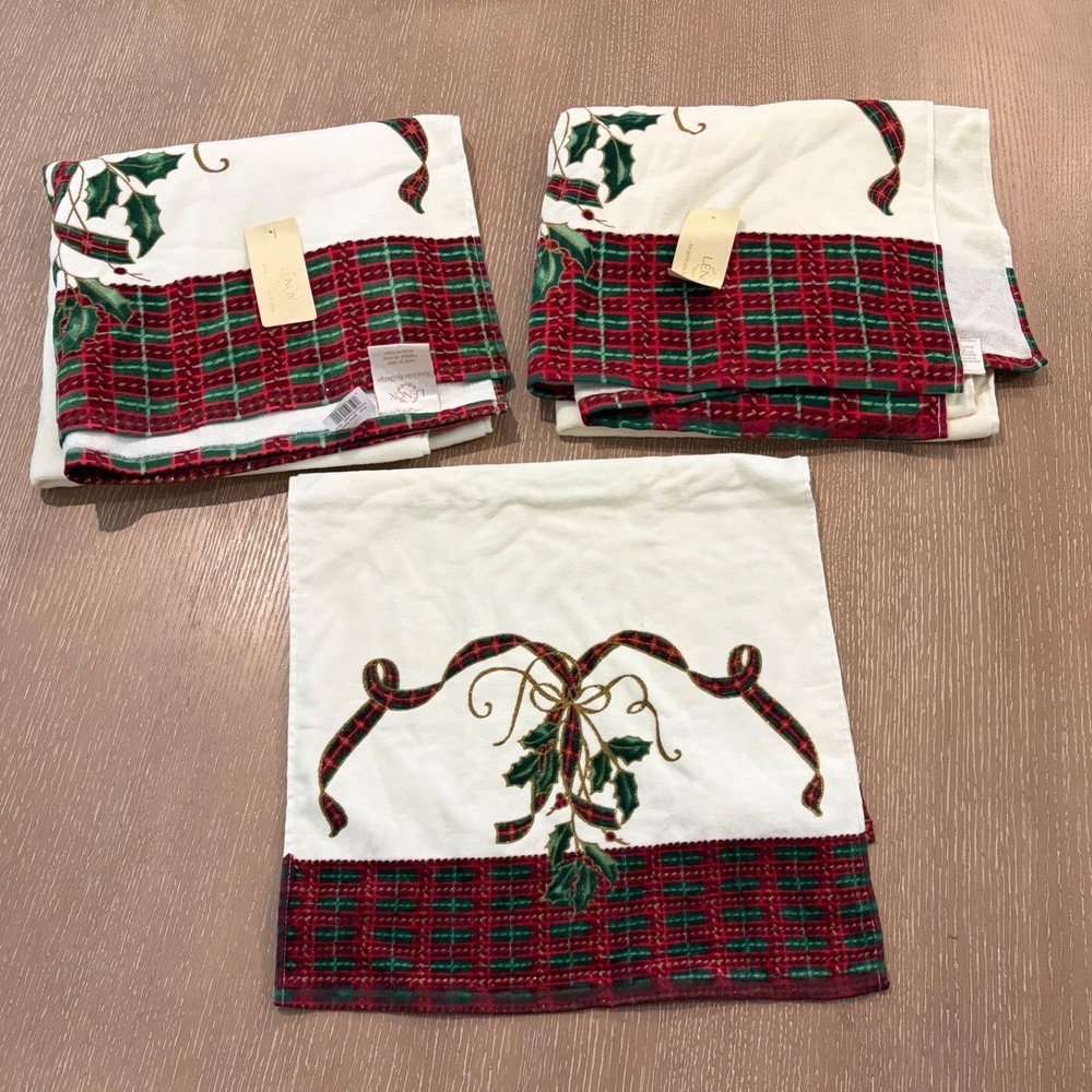 Lenox Holiday Nouveau Towel Set Lot 3pc 2 Bath Towels 1 Hand Towel Christmas NWT